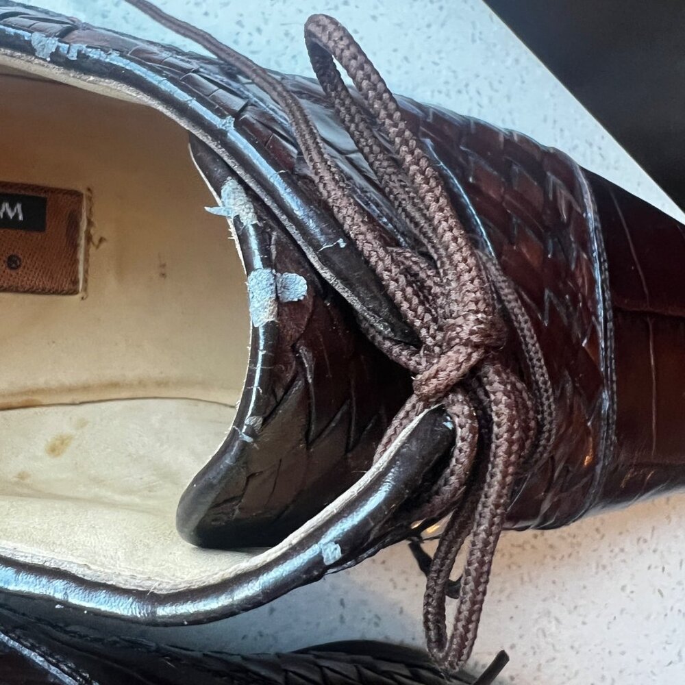 Florsheim Mens Brown Leather Weave & Croc Embossed Dress Shoes Size 10 D - Picture 7 of 12
